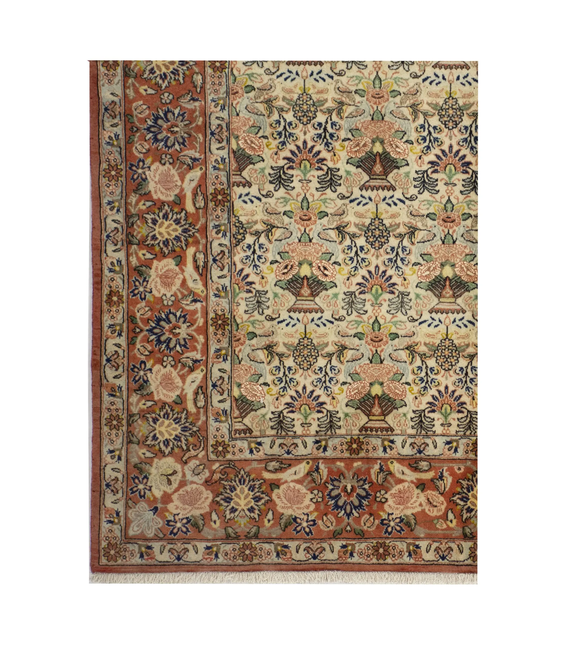 Qum Super fine Vintage Persian Double hand knotted Rug Veg Dye Iran (200×148)cm