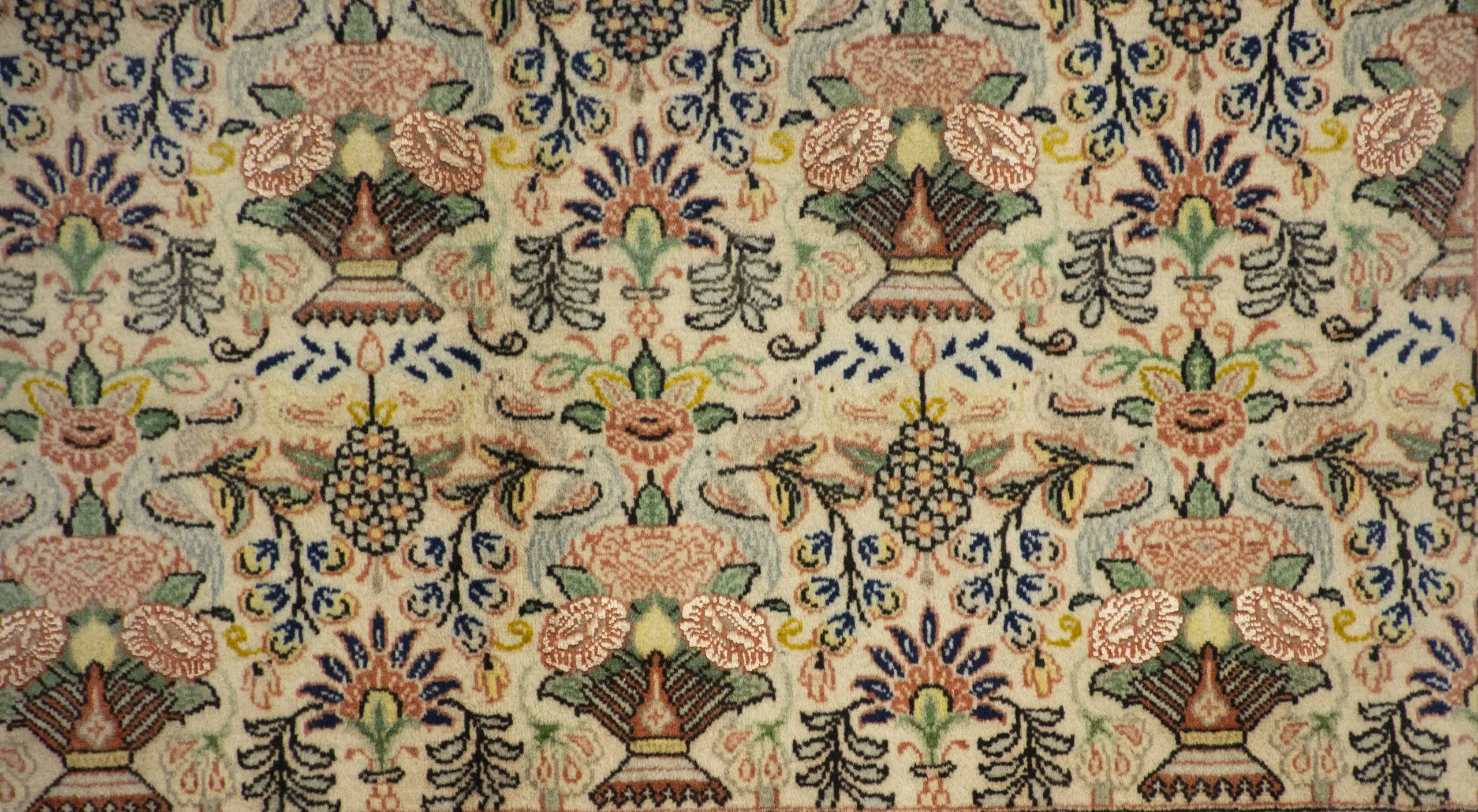 cream vintage qum rug, Qum Super fine Vintage Persian Double hand knotted Rug Veg Dye Iran (200×148)cm