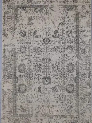 Hand Knotted Grey, Charcoal Floral NZ Wool & Bamboo Silk Rug Veg Dye Indian(245×158)