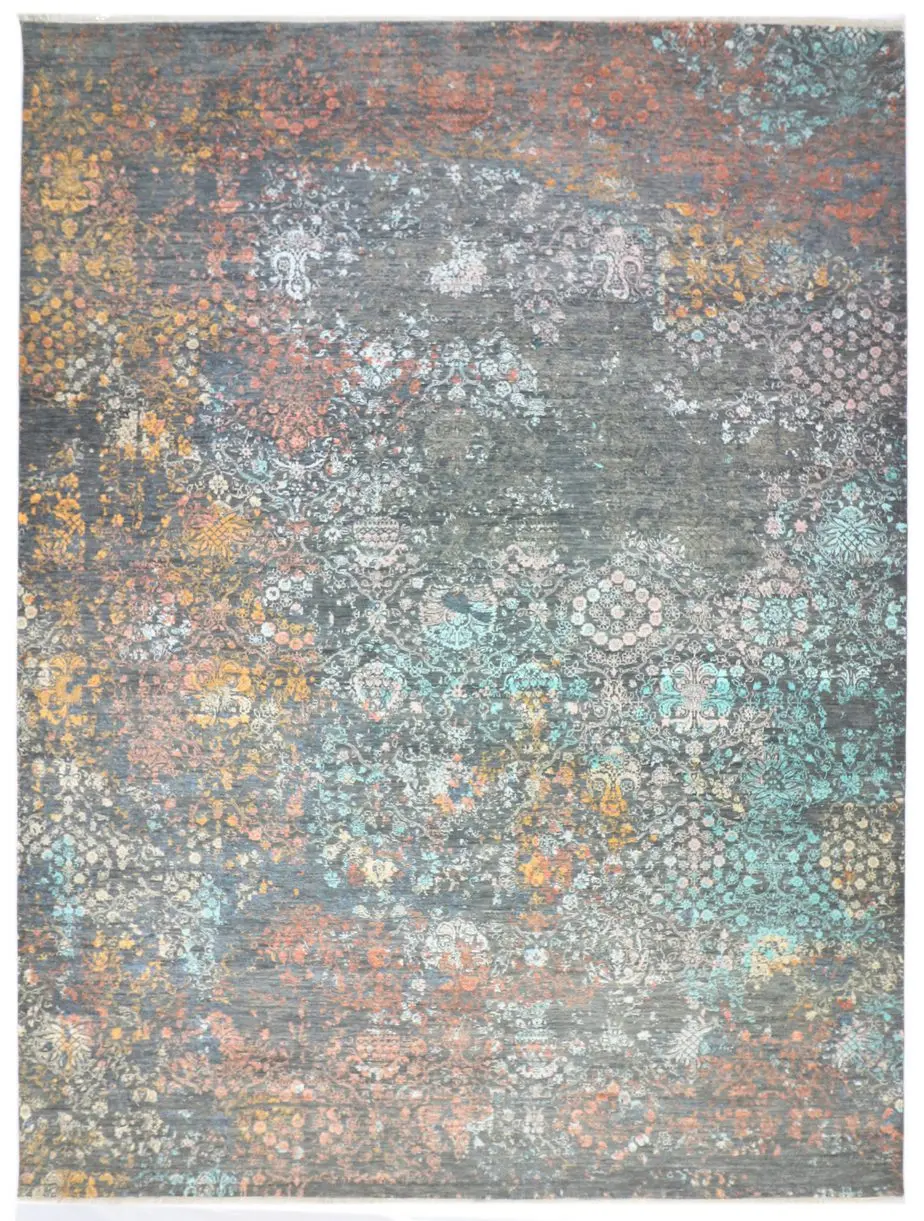floral field wool silk rug, Indian Wool and Silk Floral Field Rug 372 x 275 cm