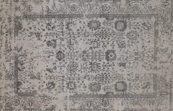 Hand Knotted Grey, Charcoal Floral NZ Wool & Bamboo Silk Rug Weg Dye Indian(245×158) - Image 4