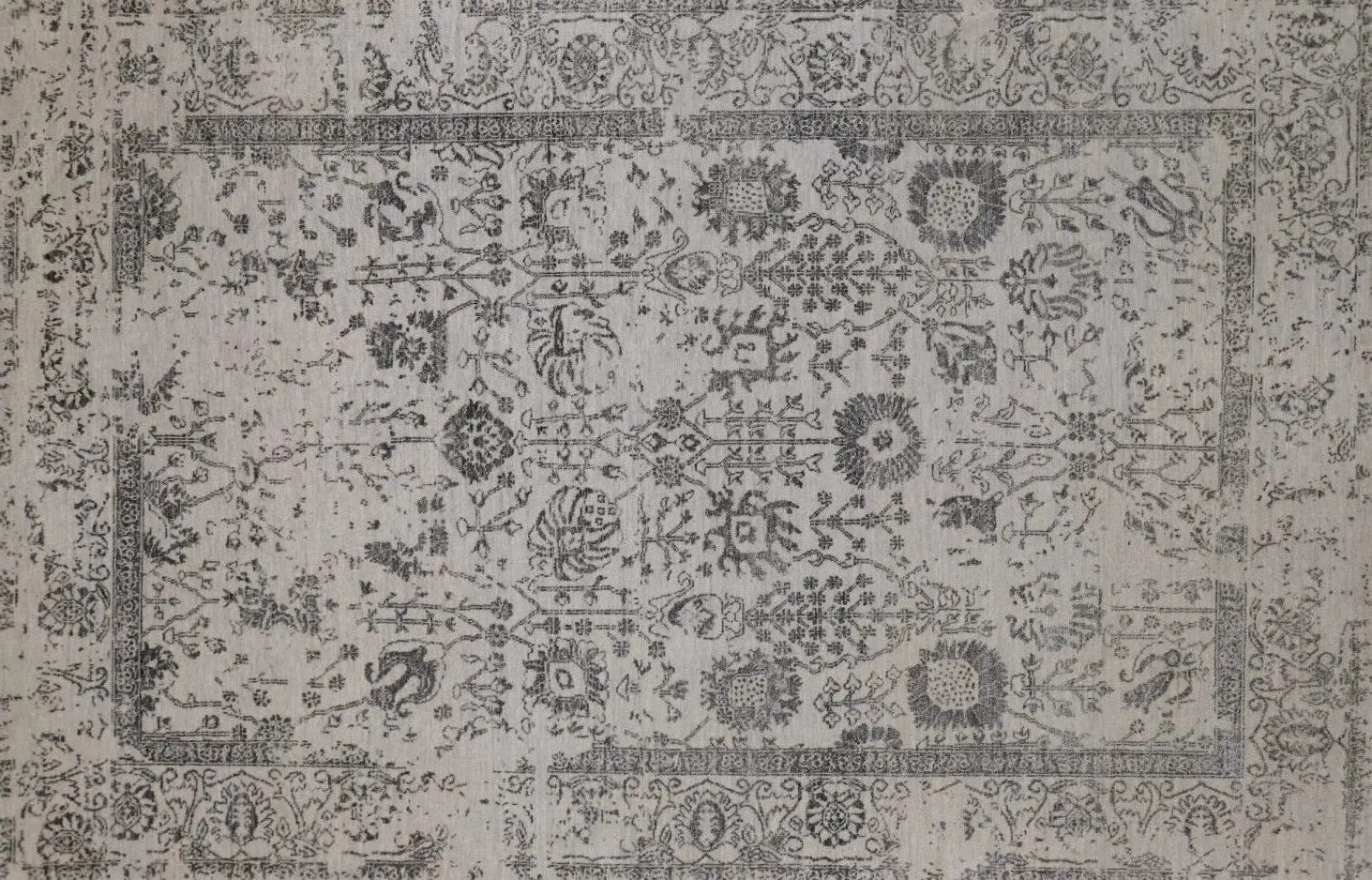 Hand Knotted Grey, Charcoal Floral NZ Wool & Bamboo Silk Rug Veg Dye Indian(245×158)