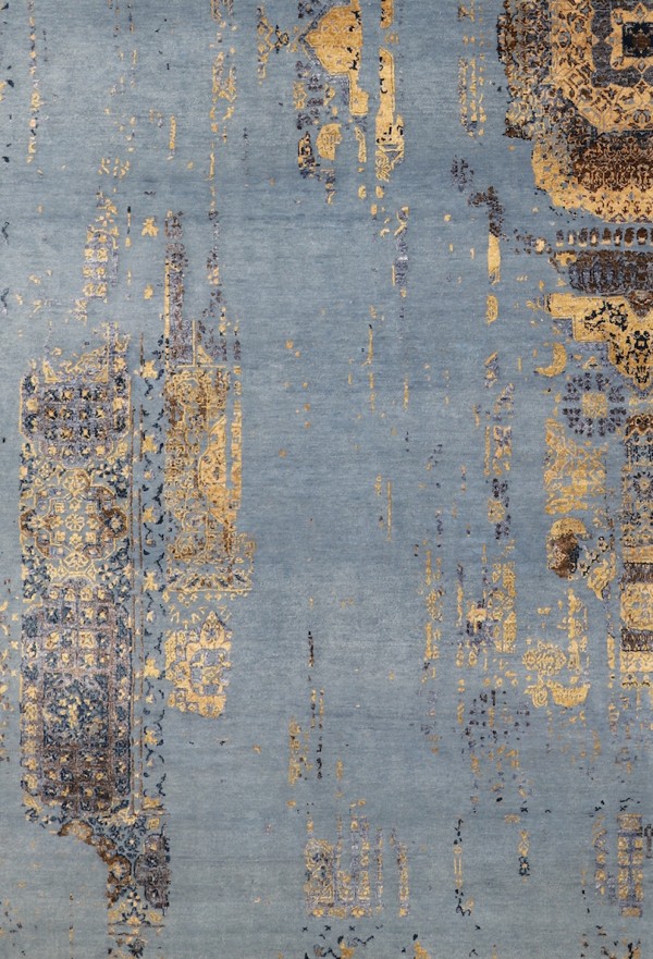 Transitional Hand Knotted Rug Wool & silk Germen Dye Pagoda Design India(343×253)cm - Image 3