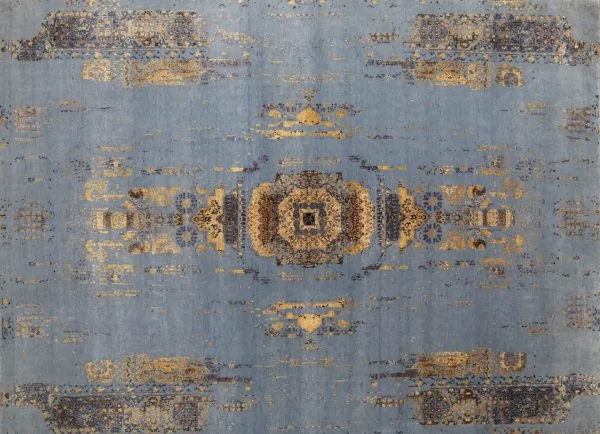Transitional Hand Knotted Rug Wool & silk Germen Dye Pagoda Design India(343×253)cm - Image 5