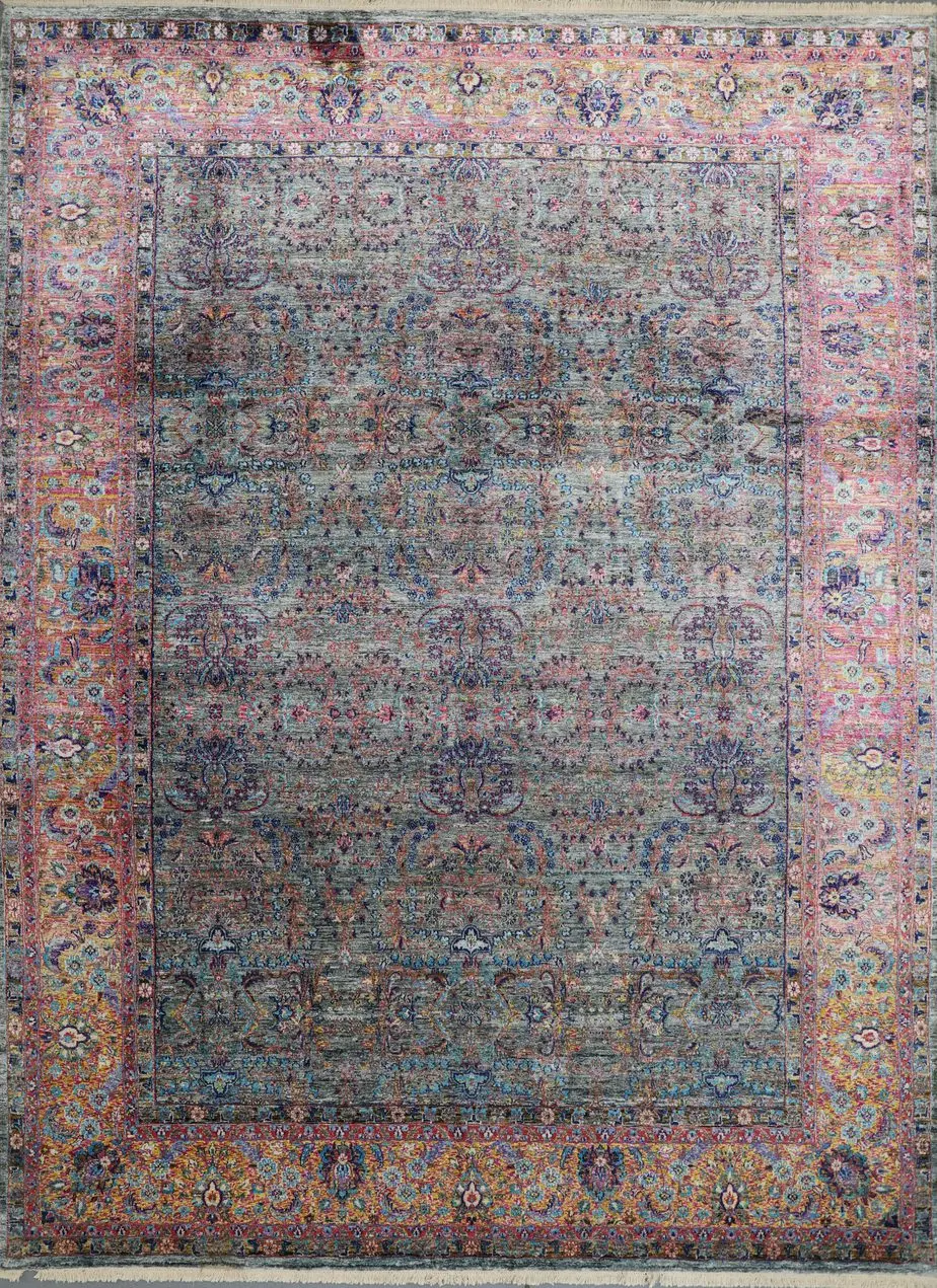 green saree silk rug, Saree Silk Veg Dye India (Rug 396 x 296)cm