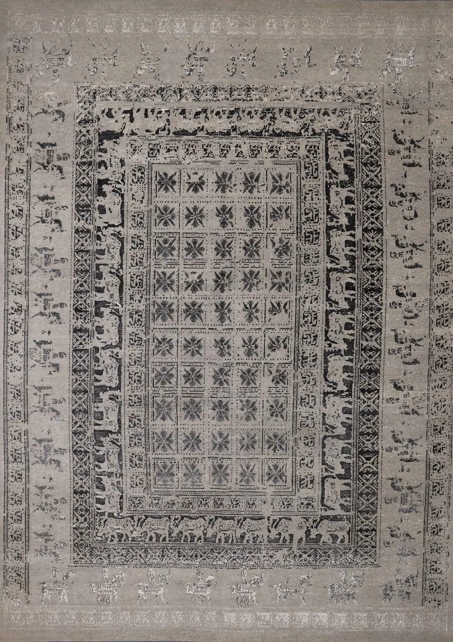Wool and silk pazyryk rug