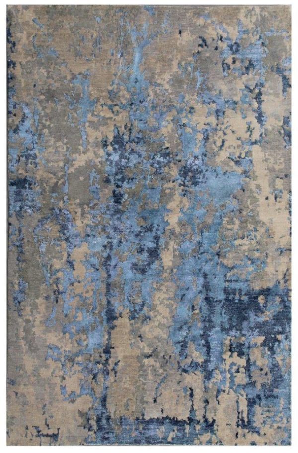 Abstract Blue Wool and Silk Rug  India Sold(300×248)cm