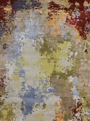 Abstract Rug Hand knotted Harmony Wool & bamboo Silk Veg Dye India Sold(345×255)cm