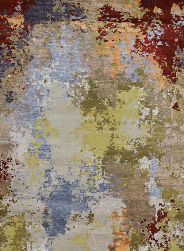 Abstract Rug Hand knotted Harmony Wool & bamboo Silk Weg Dye India Sold(345×255)cm