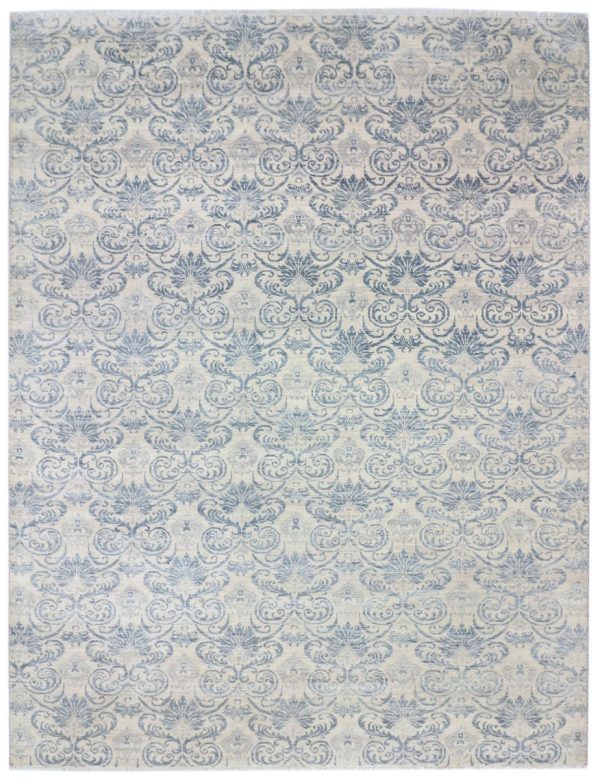 contemporary Blue and Cream Rug Soft Wool Weg Dye India (416×299)cm