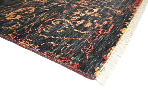 Wool and Bamboo Silk Rug, Black, Gold India (300x247)cm