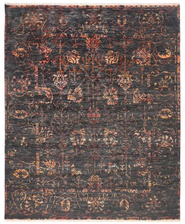 Wool and Bamboo Silk Rug, Black, Gold India (300x247)cm