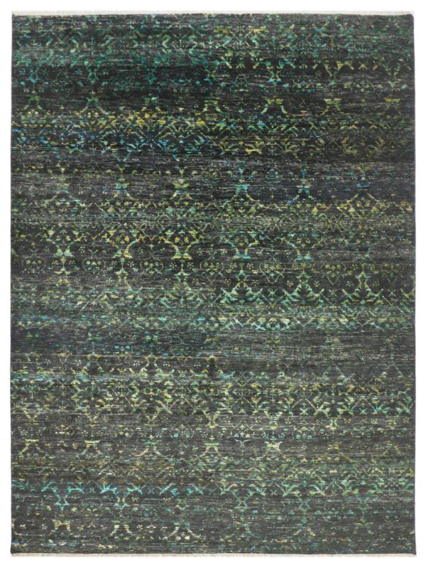 Velvet Moss Green Hand Knotted Rug Weg Dye India (272×161)cm