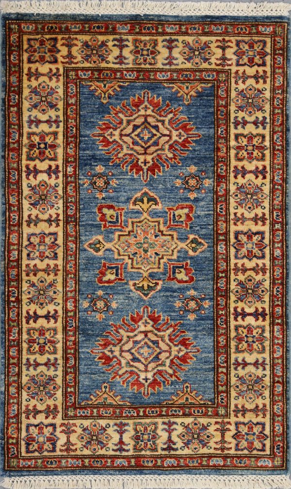 Super Kazak Geometric Oriental Rug German Dye Afghan soft wool (127 x 79)cm