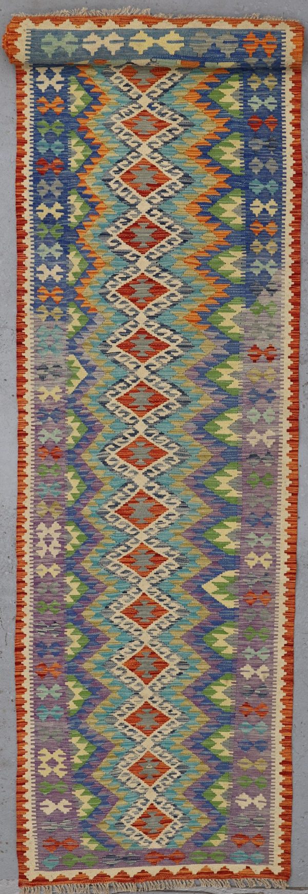 Killim Runner Choobi Flatweave German Dye Wool Afghan (396×88)cm
