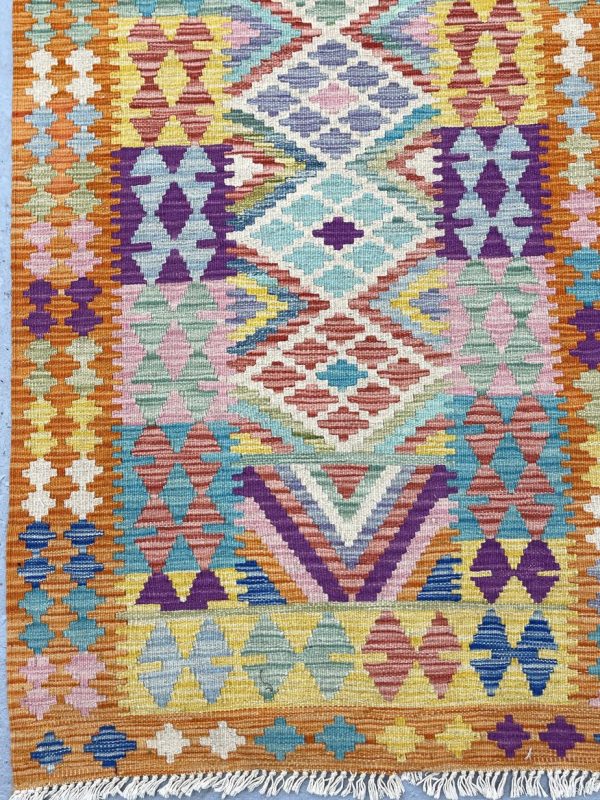 Choobi kilim Flatweave Runner, Promenade Wool afghan (395×88)cm