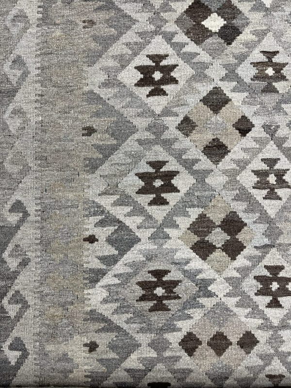 Killim Choobi Runner Grey Chocolate wool Afghan (397×88)cm