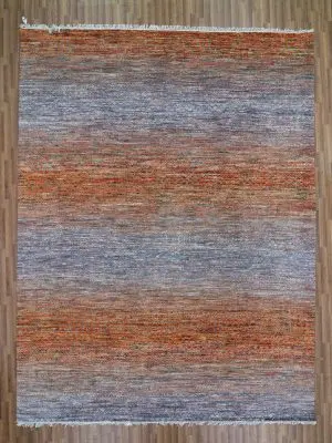 SOLD Rainbow Grass Double hand Knotted Rug NZ Wool Veg Dye India (365 x 278) cms