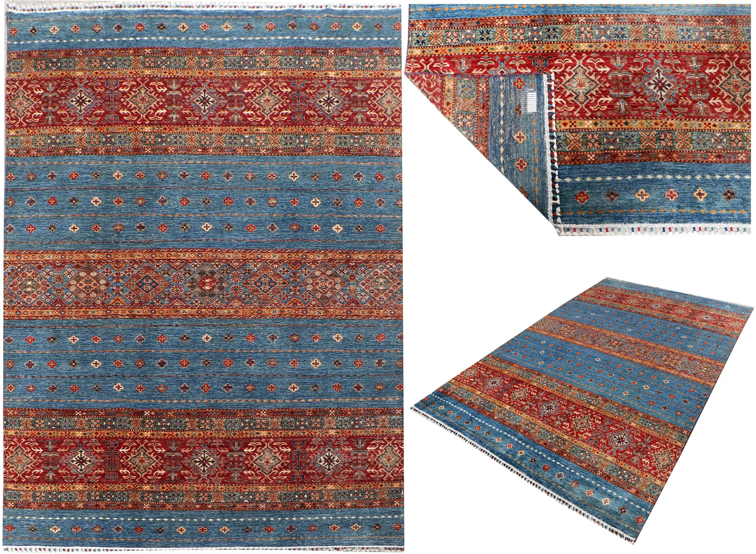 Magic Blue Khorjin Hand Knotted NZ Wool Veg Dye Afghan (308 x 207)cm