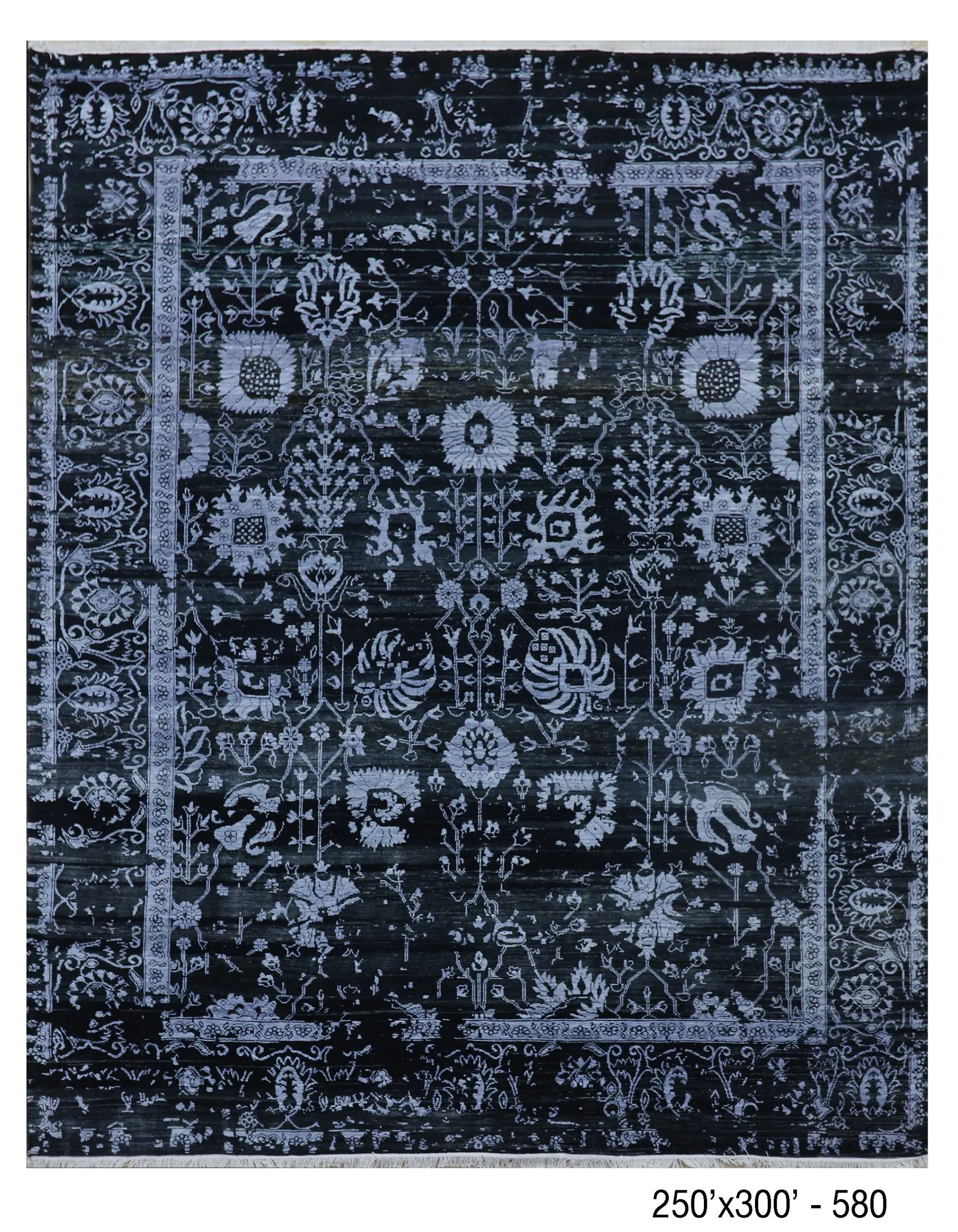 midnight blue wool silk rug, Transitional Rug