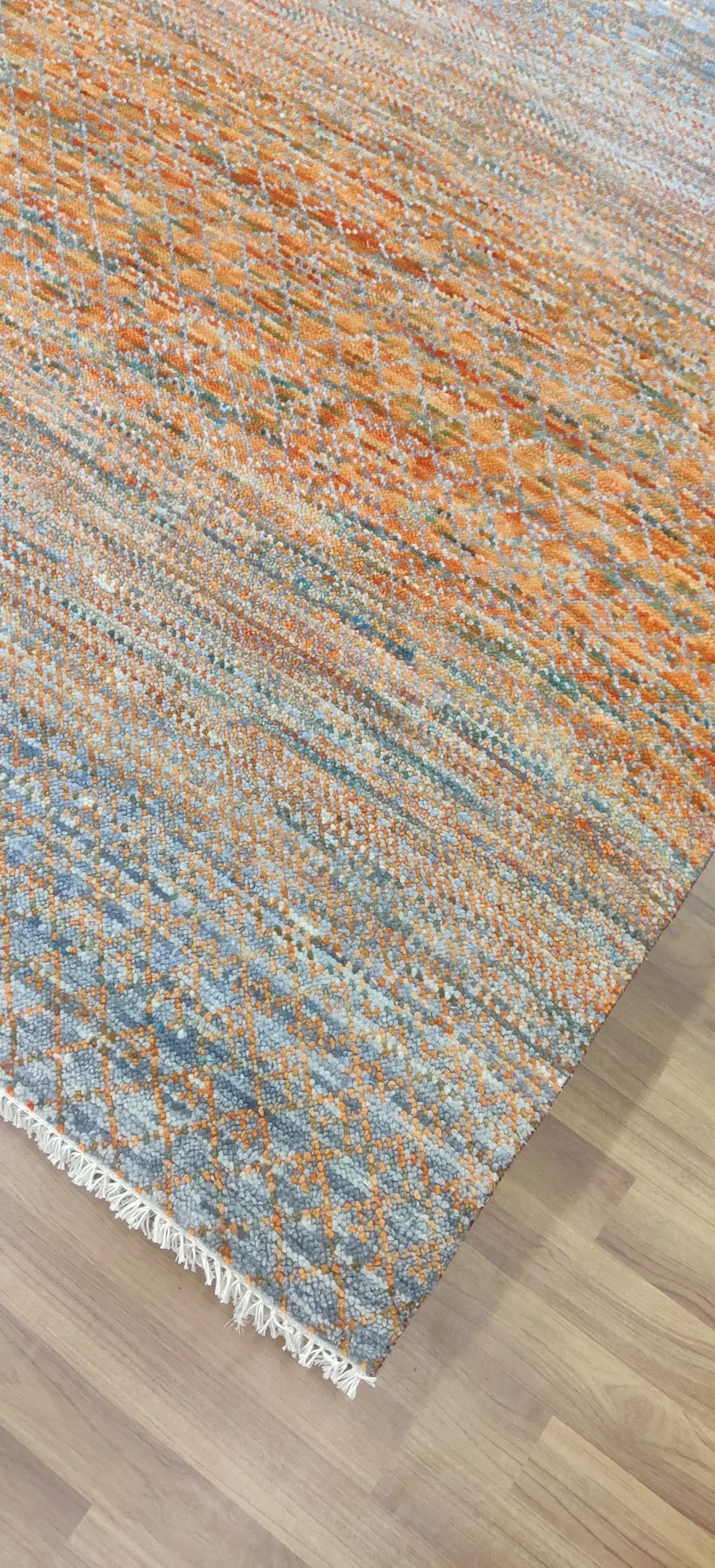 Rainbow Grass Double hand Knotted Rug NZ Wool Veg Dye India (365 x 278) cms