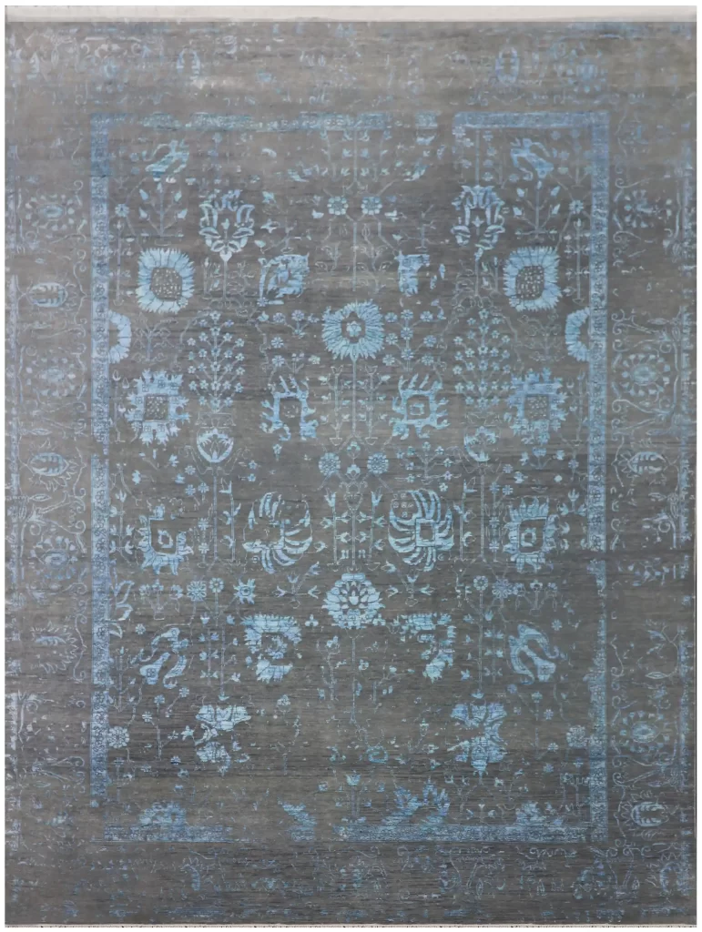 Arctic Blue Transitional Double hand Knotted Rug NZ Wool & Bamboosilk ...