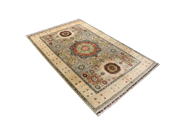Green Specks Mamluk Designer Rug,Double Hand Knotted,Fine NZ Wool,Weg Dye,Afghan (183 x 122)cm - Image 3