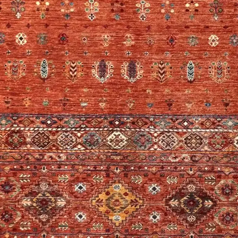 Amber Transitional Designer Rug, Double Hand Knotted, Fine NZ Wool, Veg Dye Afghan (309 x 207)cm, amber transitional rug, close-up detail 3