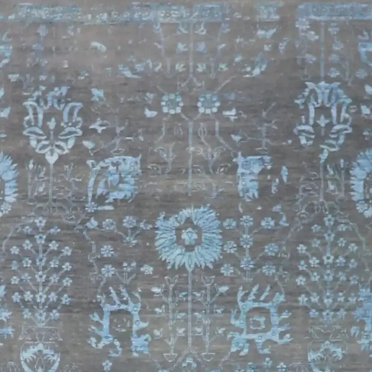 Arctic Blue Transitional Double hand Knotted Rug NZ Wool & Bamboo Silk Veg Dye India(360 x 270)cm, arctic blue transitional rug, close-up detail 1