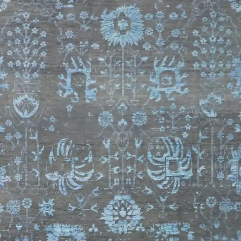 Arctic Blue Transitional Double hand Knotted Rug NZ Wool & Bamboo Silk Veg Dye India(360 x 270)cm, arctic blue transitional rug, close-up detail 2