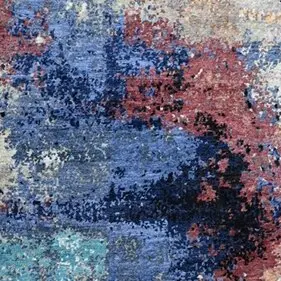 Artist Palette Abstract Designer NZ Wool & Silk Rug, Double Hand Knotted, Veg Dye Jaipur (304 x 240)cm, artist palette abstract rug, close-up detail 2