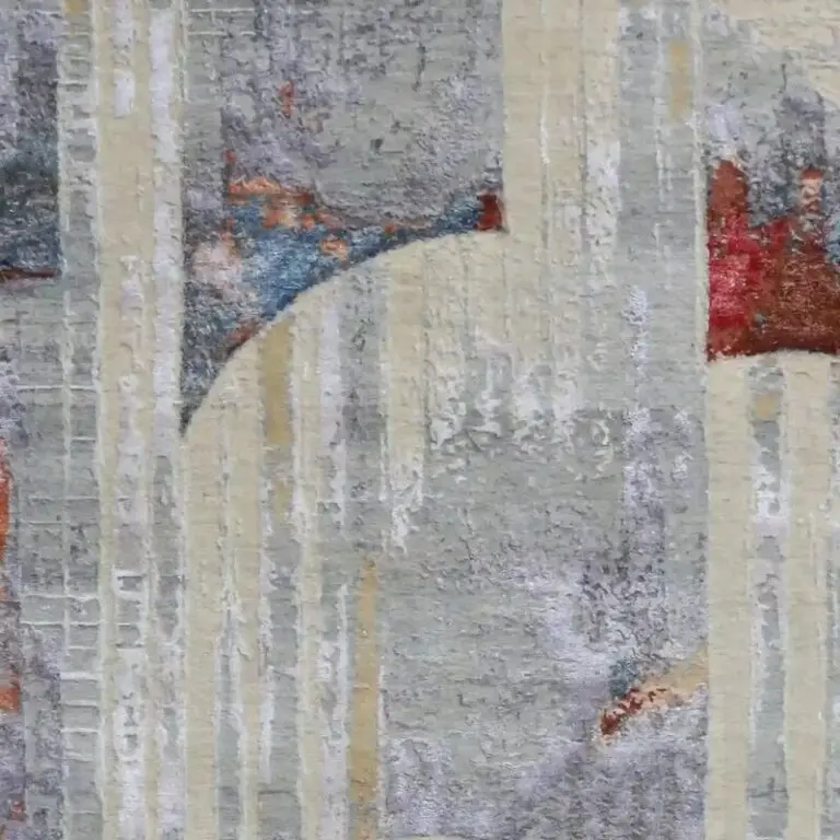 Modern Art Designer Rug Wool & Silk Fine NZ Wool Veg Dye Jaipur10 India(310 x 249)cm, beige abstract modern rug, close-up detail 1