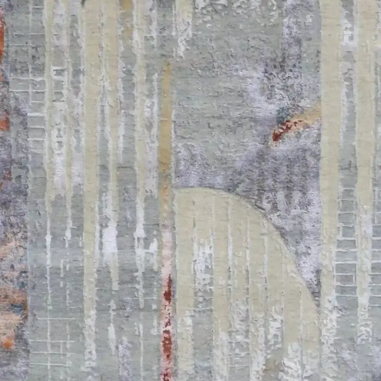 Modern Art Designer Rug Wool & Silk Fine NZ Wool Veg Dye Jaipur10 India(310 x 249)cm, beige abstract modern rug, close-up detail 2