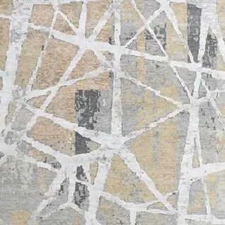 Broken Mirror Contemporary Designer NZ Wool & Silk Rug, Double Hand Knotted, Veg Dye, Jai145pur (414 x 302)cm, beige cream contemporary rug, close-up detail 2