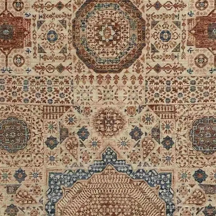 Mamluk Rug - 290 x 197, beige mamluk geometric rug, close-up detail 1