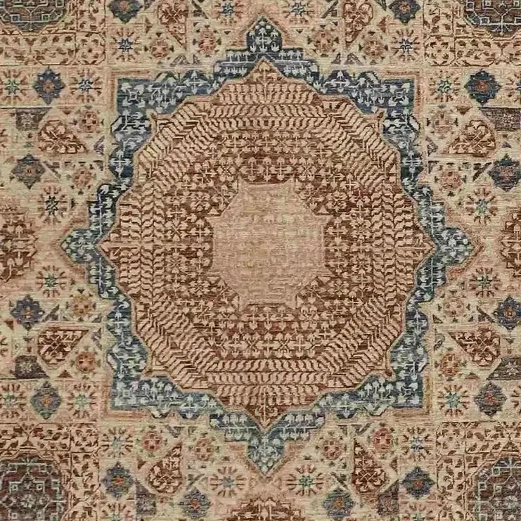 Mamluk Rug - 290 x 197, beige mamluk geometric rug, close-up detail 2