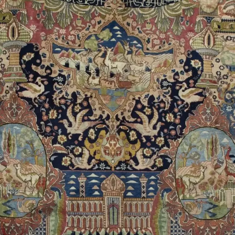 Neshaboor Vintage Historical Persian Rug, Double Hand Knotted, Lamb Handspun wool, Veg Dye, Iran(383×298)cm, beige vintage neshaboor rug, close-up detail 2