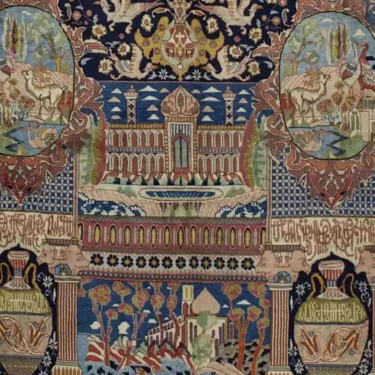 Neshaboor Vintage Historical Persian Rug, Double Hand Knotted, Lamb Handspun wool, Veg Dye, Iran(383×298)cm, beige vintage neshaboor rug, close-up detail 3