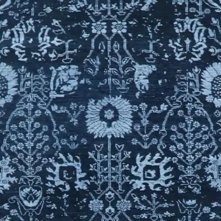 Black& Blue Transitional Designer Rug, Double Hand Knotted, NZ Handspun Wool, Veg Dye, Jaipur (270 x 180)cm, black blue transitional rug, close-up detail 1