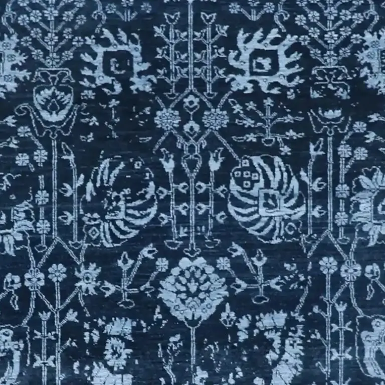 Black& Blue Transitional Designer Rug, Double Hand Knotted, NZ Handspun Wool, Veg Dye, Jaipur (270 x 180)cm, black blue transitional rug, close-up detail 2