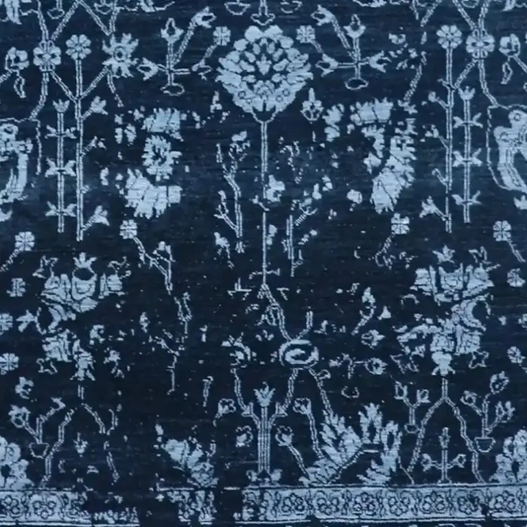 Black& Blue Transitional Designer Rug, Double Hand Knotted, NZ Handspun Wool, Veg Dye, Jaipur (270 x 180)cm, black blue transitional rug, close-up detail 3