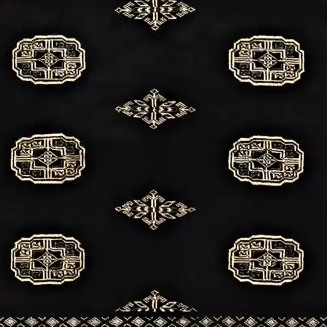 Black Bokhara Rug, Hand Knotted, NZ Wool, German Dye, Pakistan (195 x 138)cm, black bokhara rug, close-up detail 3