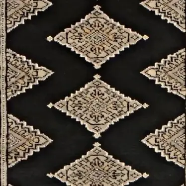 Classic Black Jaldar Runner NZ Wool & Silk Veg Dye (242 x 75), black jaldar runner, close-up detail 1