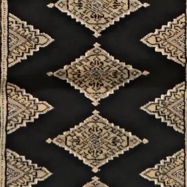 Classic Black Jaldar Runner NZ Wool & Silk Veg Dye (242 x 75), black jaldar runner, close-up detail 2