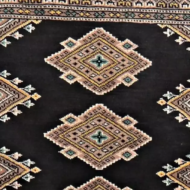 Kashmiri Rug - 122 x 78, black kashmiri rug, close-up detail 1