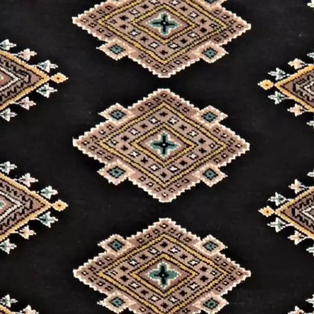 Kashmiri Rug - 122 x 78, black kashmiri rug, close-up detail 2