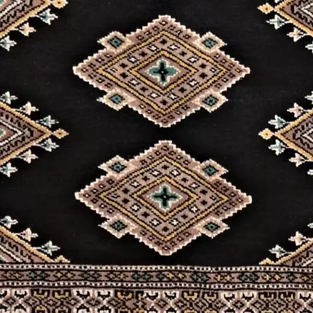 Kashmiri Rug - 122 x 78, black kashmiri rug, close-up detail 3