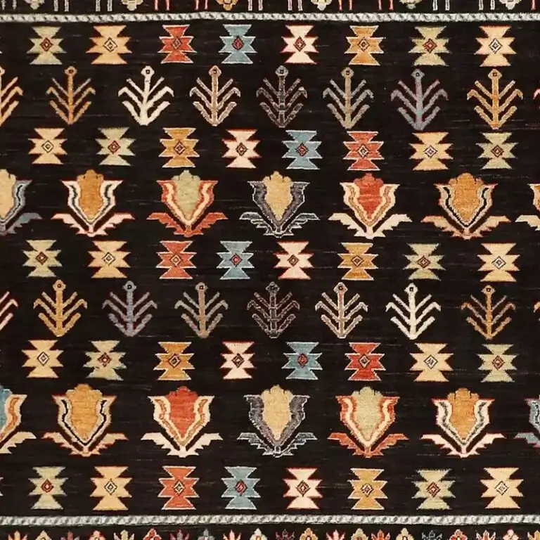 Pitch Black Pictorial Gabbeh - 383 x 270, black pictorial gabbeh rug, close-up detail 2