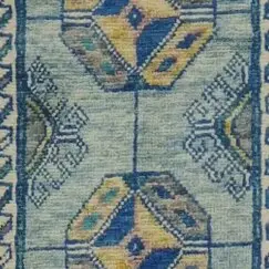 Abshar Blue Soft Wool Veg Dye Afghan Runner (397 x 79)cm, blue abshar afghan runner, close-up detail 1