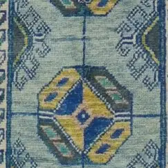 Abshar Blue Soft Wool Veg Dye Afghan Runner (397 x 79)cm, blue abshar afghan runner, close-up detail 2